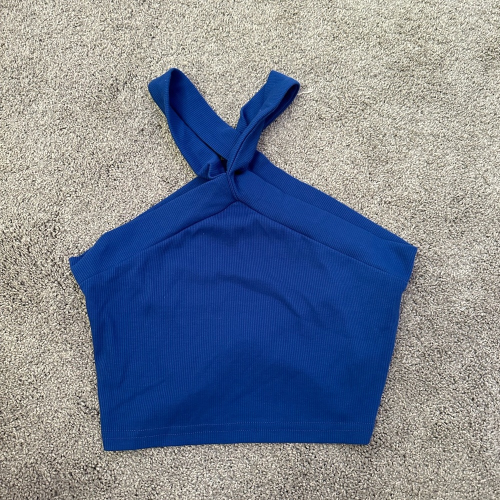 Blue Crossover Halter Top